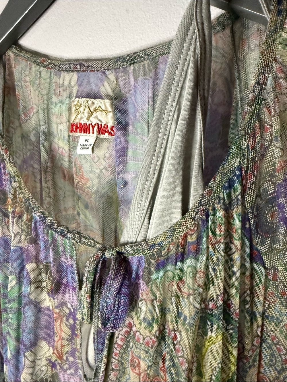Johnny Was Pastel Floral Embroidered Boho Minidress in Lavender, Mint, Pink - Picture 4 of 6